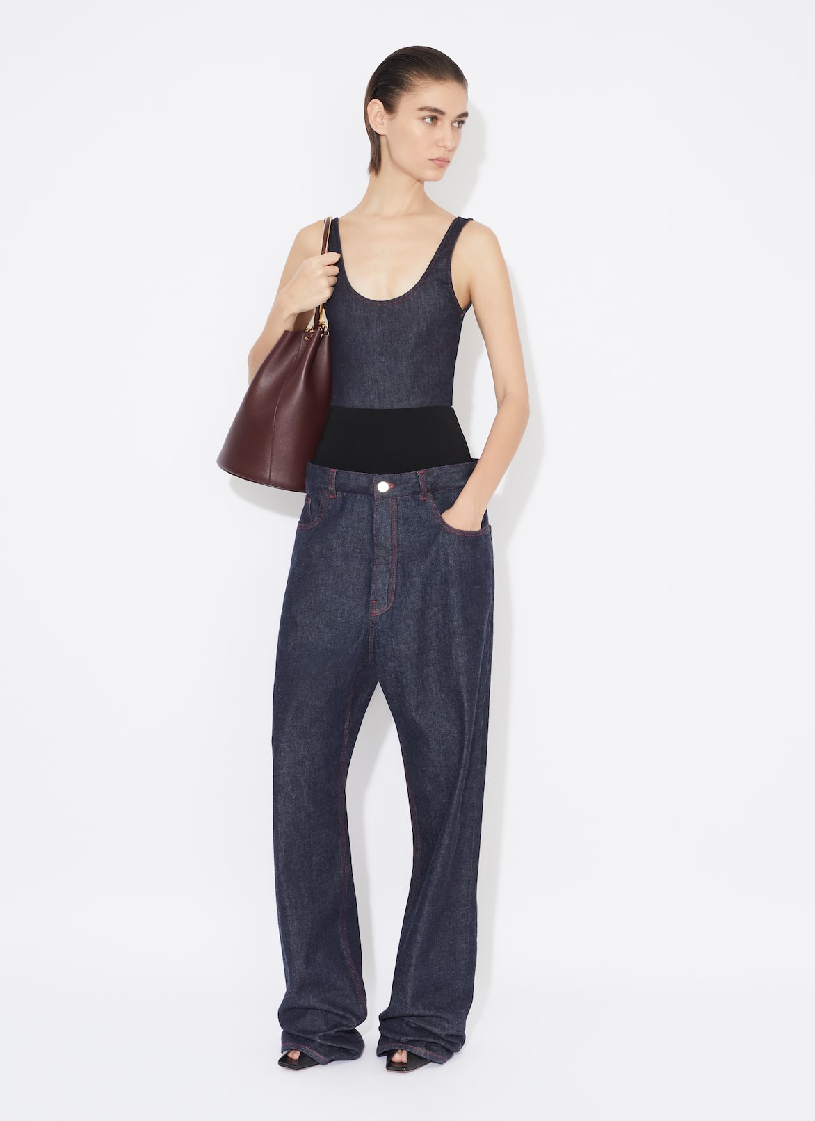 KNIT BAND JEANS IN RAW DENIM ALAÏA BLUE JEANS KNIT BAND JEANS IN RAW DENIM